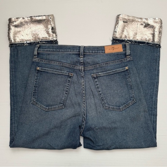 7 For All Mankind Luxe Vintage Sequin Cuff Cropped Boyfriend Jeans Size 30 - Picture 4 of 11